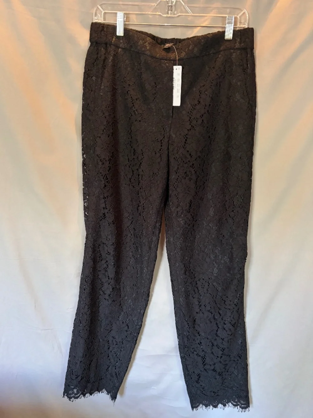 J.Crew Floral Lace Pull-On Easy Pants in Black Lace with lining, Size 10T (NWT)